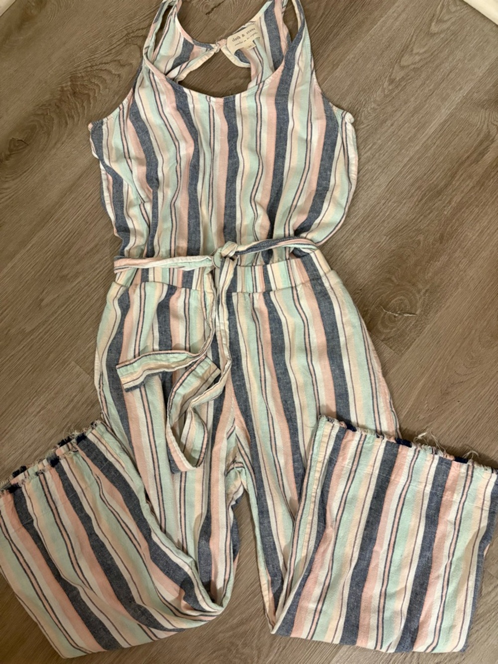 Striped Pastel Wide-Leg Jumpsuit with Tie Waist cloth and stone wide leg jumper